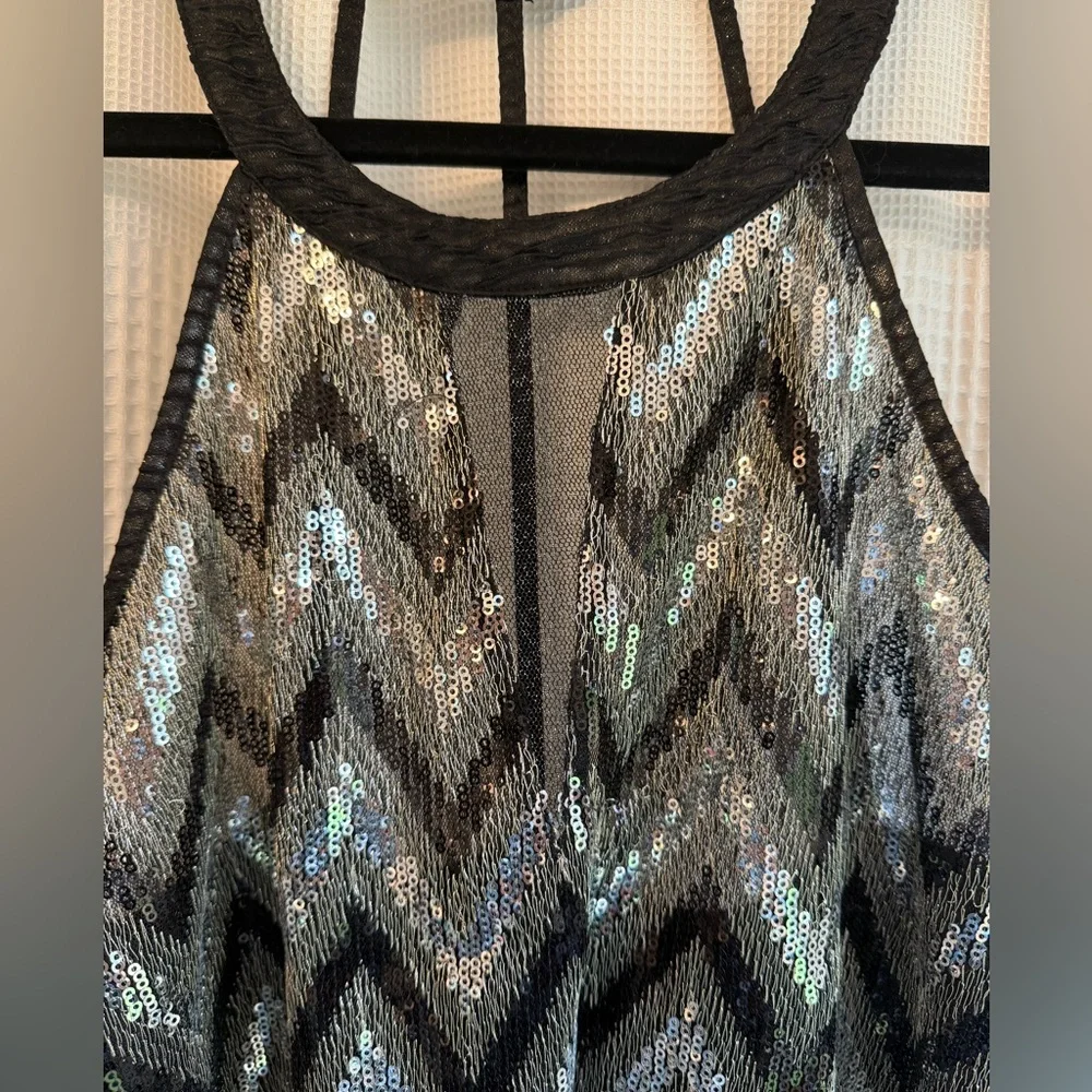 Miss Me Black and Silver Sequin Chevron Tank Top - Picture 2 of 4